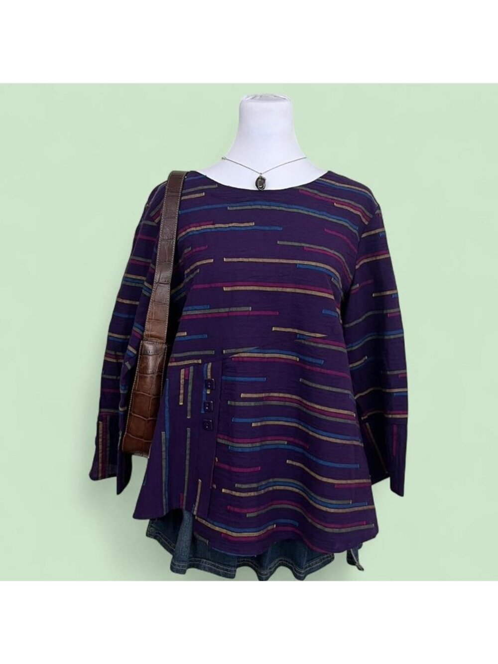 purple boho quirky weird girl whimsical oversized top with cropped sleeve